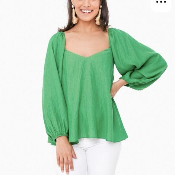 Tuckernuck Tops - Pomander Place Pippa Puff Sleeve Blouse In Palm Green Size M